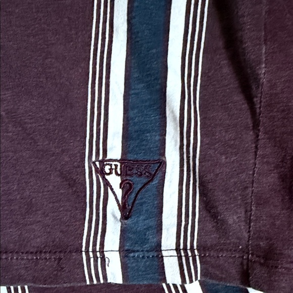 Guess Burgundy and White Striped Short Sleeve Tee - Picture 2 of 4